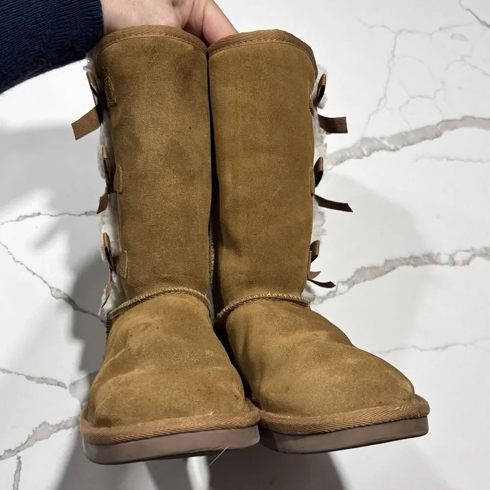 Koolaburra Ugg Little Girls Brown Winter Leather Shearling Boots 1020171 Size 1
